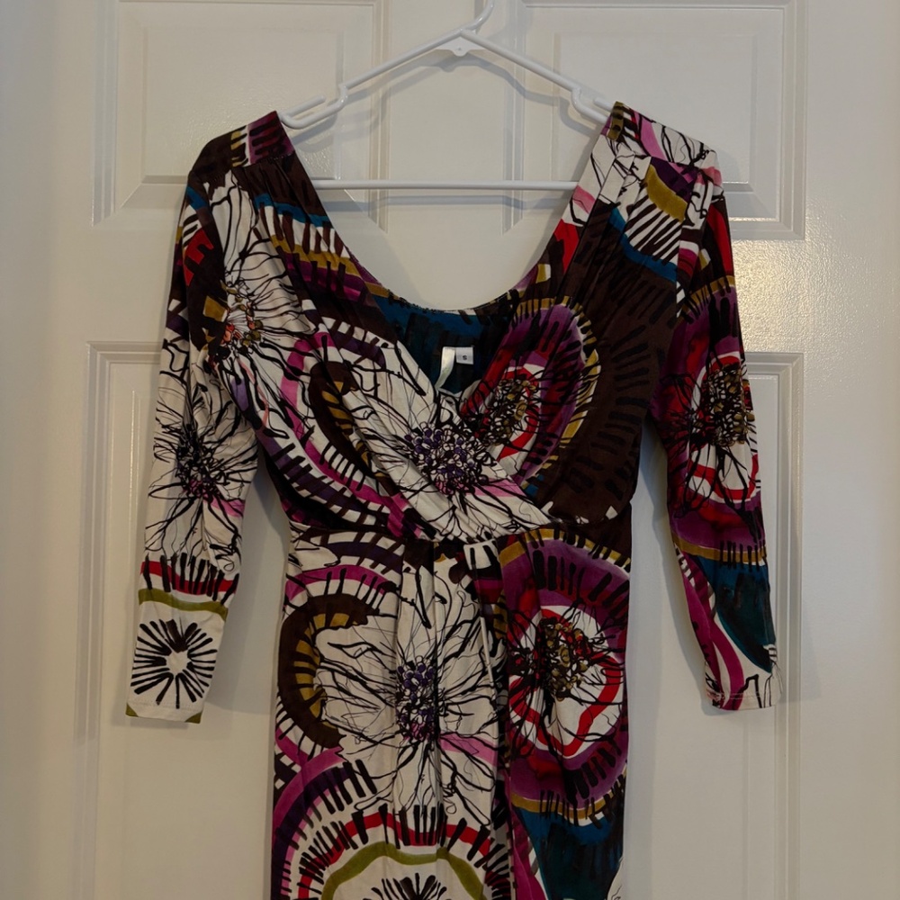 Women’s Long Sleeve Floral & Geometric Print Tee - White/Magenta